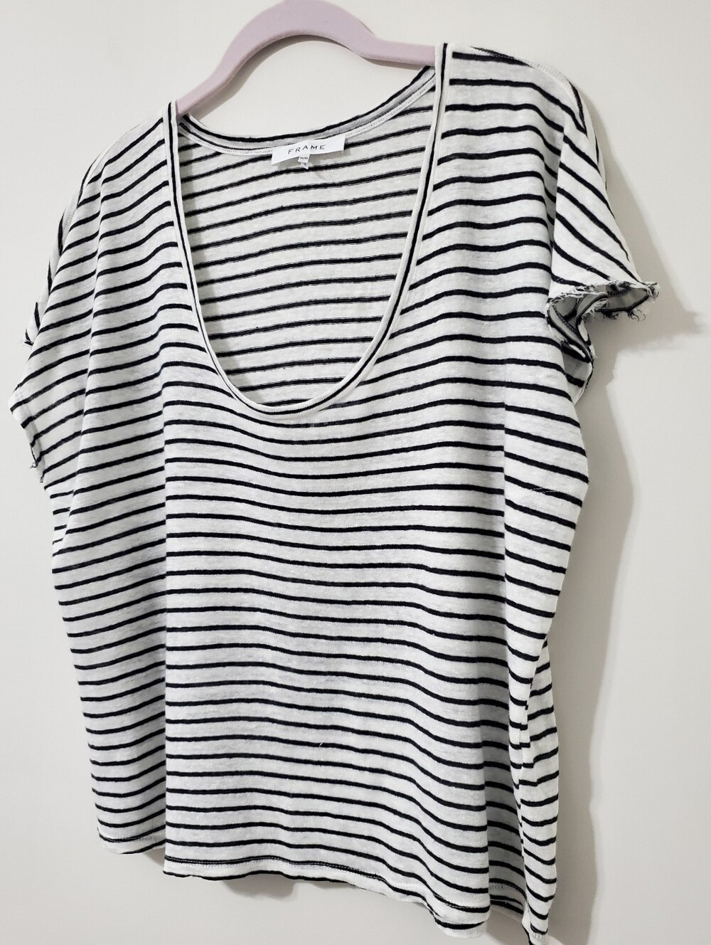 Frame Organic Linen Strioed Scoopneck Top Size Medium - Picture 2 of 7